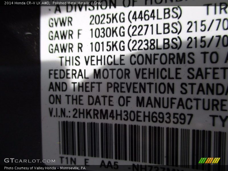 Polished Metal Metallic / Gray 2014 Honda CR-V LX AWD