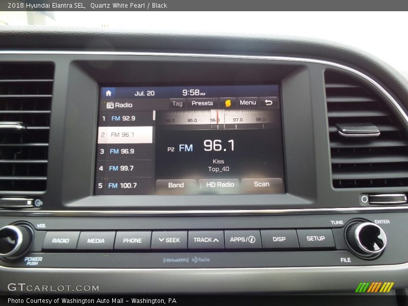 Quartz White Pearl / Black 2018 Hyundai Elantra SEL
