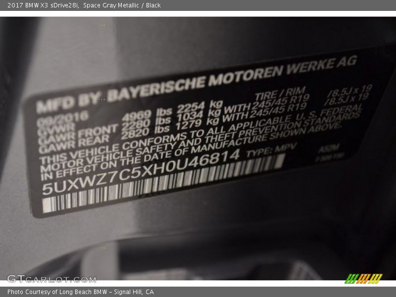 Space Gray Metallic / Black 2017 BMW X3 sDrive28i