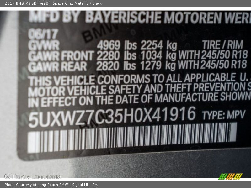Space Gray Metallic / Black 2017 BMW X3 sDrive28i