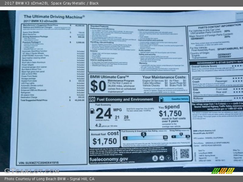 Space Gray Metallic / Black 2017 BMW X3 sDrive28i