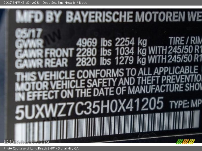 Deep Sea Blue Metallic / Black 2017 BMW X3 sDrive28i