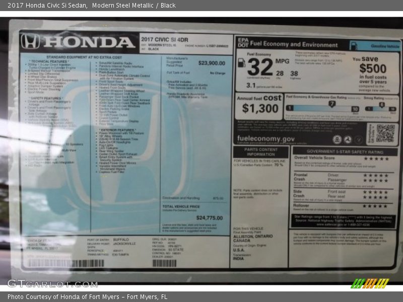 Modern Steel Metallic / Black 2017 Honda Civic Si Sedan