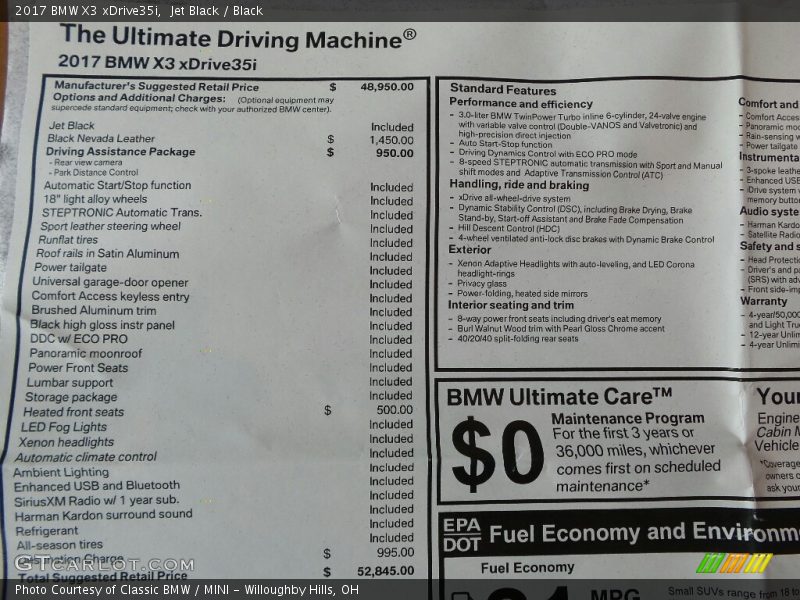 Jet Black / Black 2017 BMW X3 xDrive35i