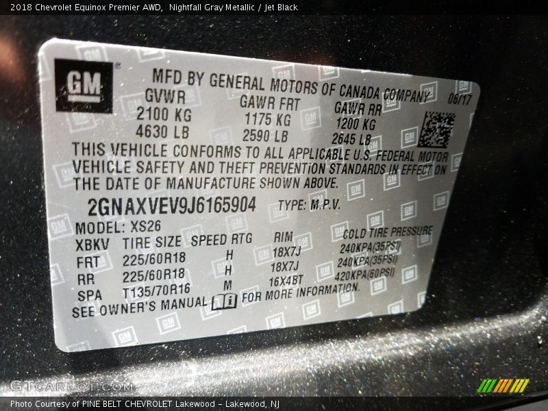 Nightfall Gray Metallic / Jet Black 2018 Chevrolet Equinox Premier AWD