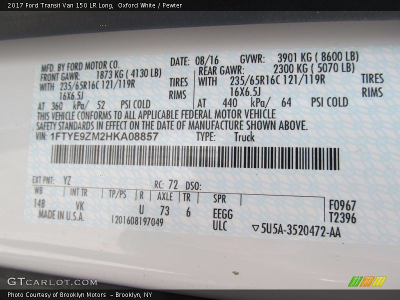 Oxford White / Pewter 2017 Ford Transit Van 150 LR Long