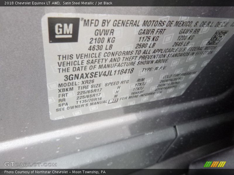 Satin Steel Metallic / Jet Black 2018 Chevrolet Equinox LT AWD