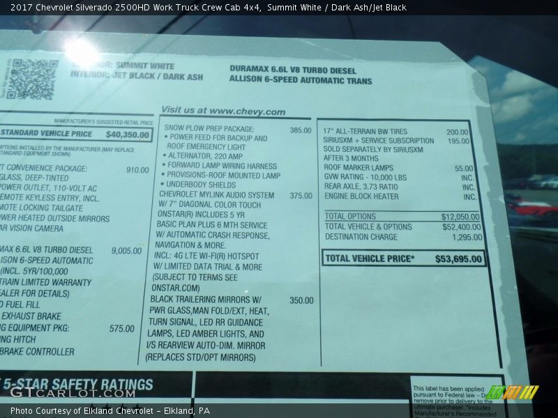 Summit White / Dark Ash/Jet Black 2017 Chevrolet Silverado 2500HD Work Truck Crew Cab 4x4