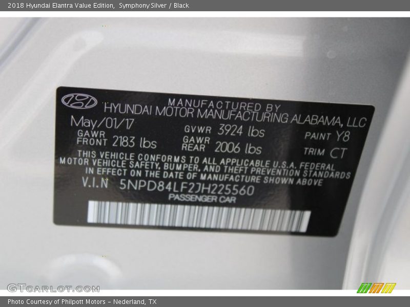 Symphony Silver / Black 2018 Hyundai Elantra Value Edition