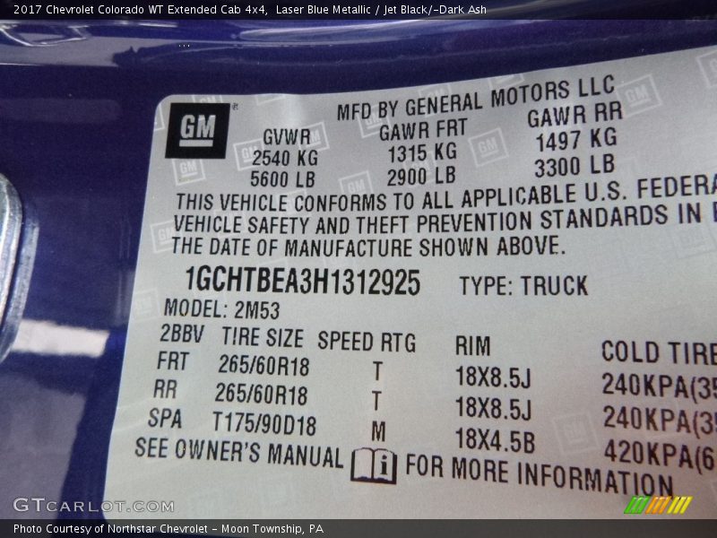 Laser Blue Metallic / Jet Black/­Dark Ash 2017 Chevrolet Colorado WT Extended Cab 4x4