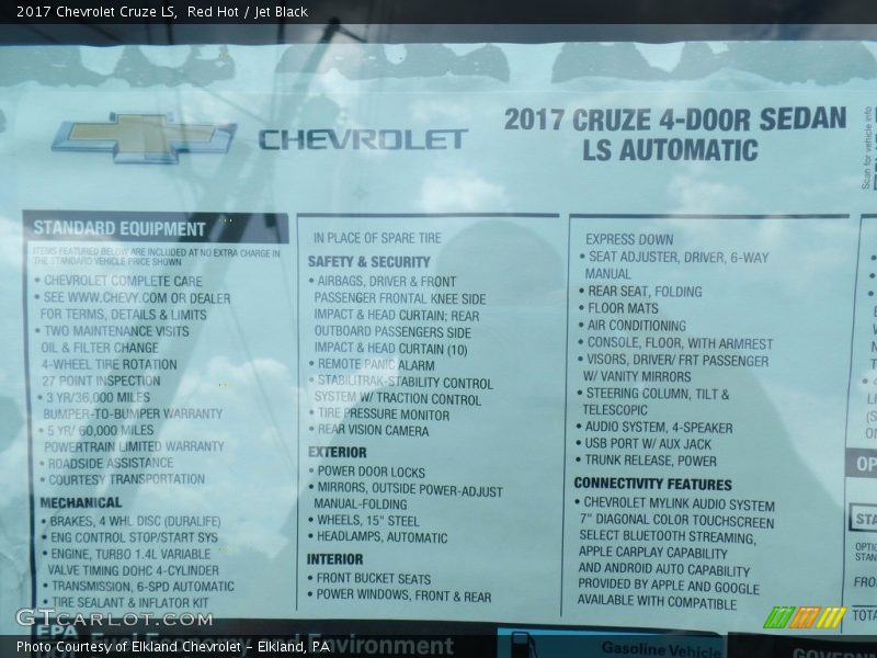 Red Hot / Jet Black 2017 Chevrolet Cruze LS