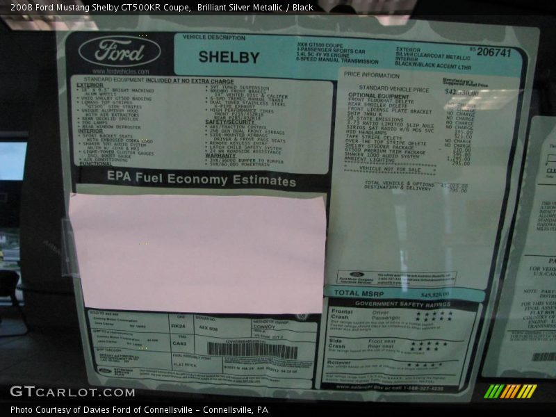 Brilliant Silver Metallic / Black 2008 Ford Mustang Shelby GT500KR Coupe