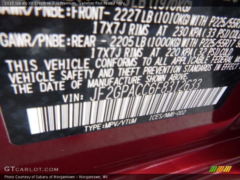 Venetian Red Pearl / Ivory 2015 Subaru XV Crosstrek 2.0i Premium