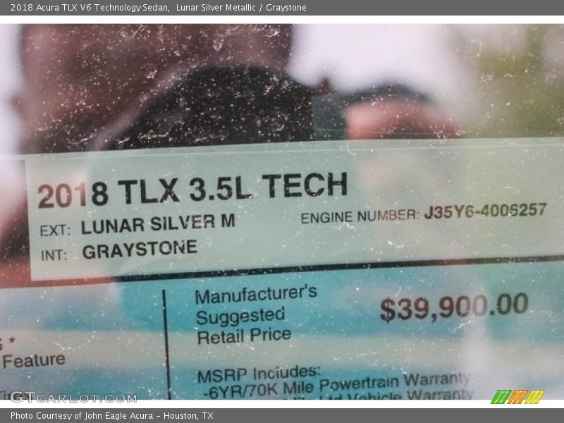 Lunar Silver Metallic / Graystone 2018 Acura TLX V6 Technology Sedan