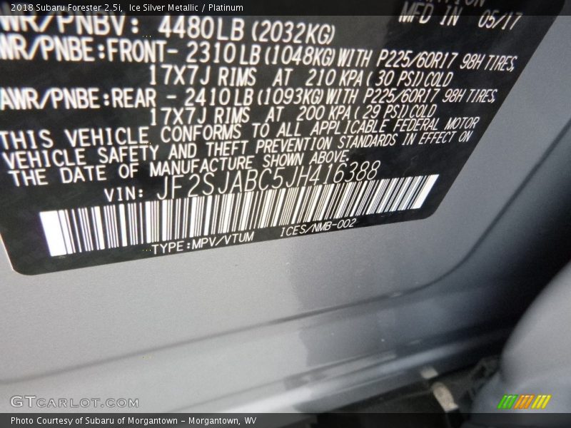Ice Silver Metallic / Platinum 2018 Subaru Forester 2.5i