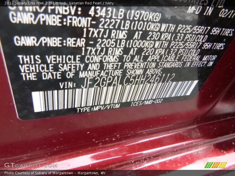 Venetian Red Pearl / Ivory 2017 Subaru Crosstrek 2.0i Limited