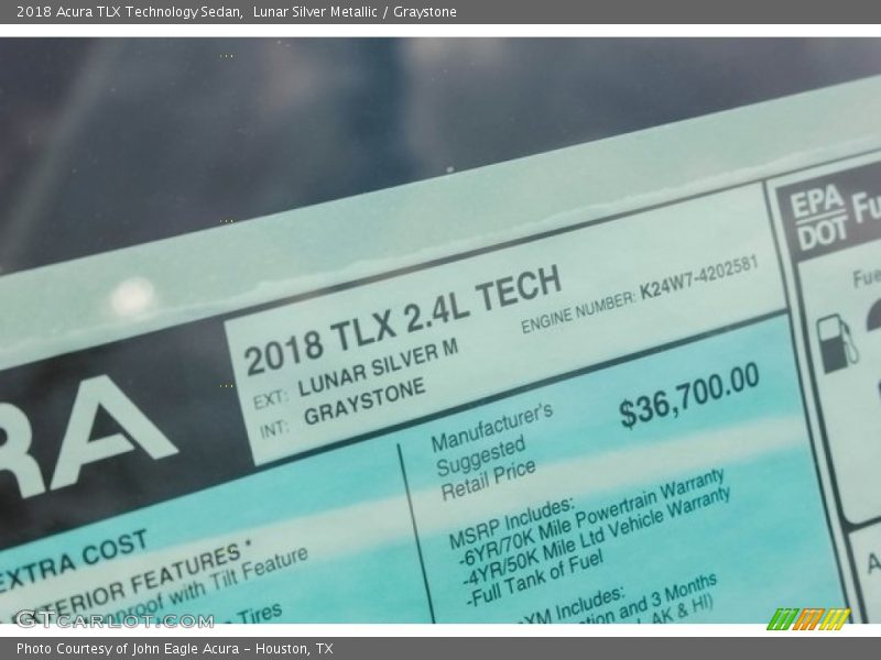 Lunar Silver Metallic / Graystone 2018 Acura TLX Technology Sedan