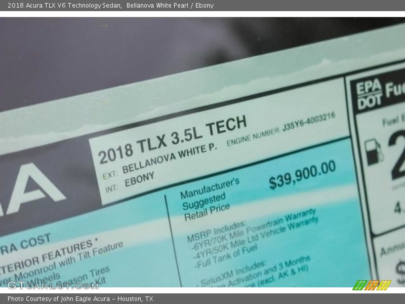  2018 TLX V6 Technology Sedan Window Sticker