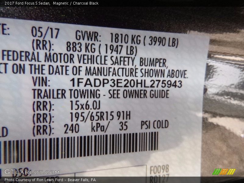 Magnetic / Charcoal Black 2017 Ford Focus S Sedan