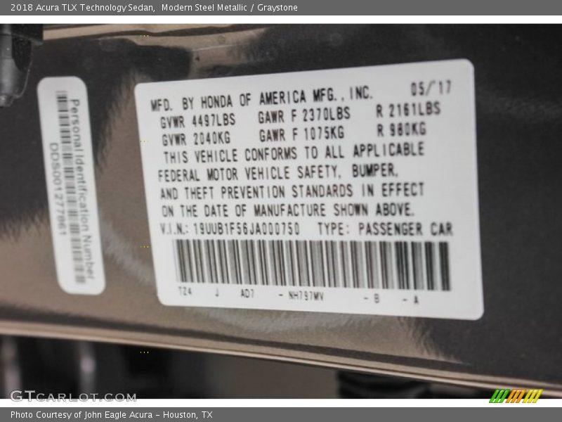 Modern Steel Metallic / Graystone 2018 Acura TLX Technology Sedan