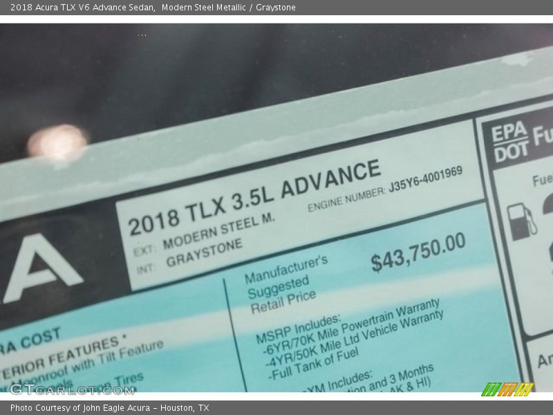  2018 TLX V6 Advance Sedan Window Sticker