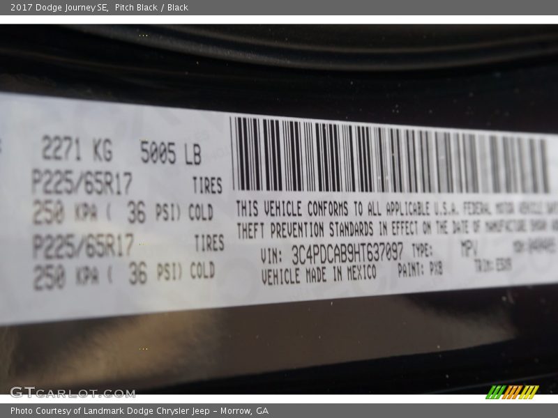 Pitch Black / Black 2017 Dodge Journey SE