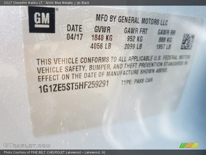 Arctic Blue Metallic / Jet Black 2017 Chevrolet Malibu LT