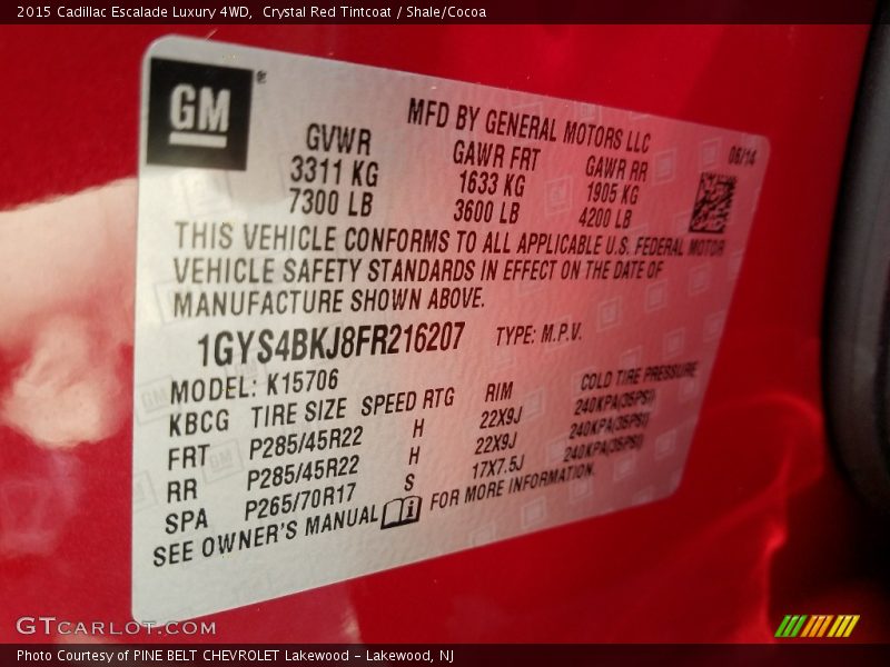 Crystal Red Tintcoat / Shale/Cocoa 2015 Cadillac Escalade Luxury 4WD