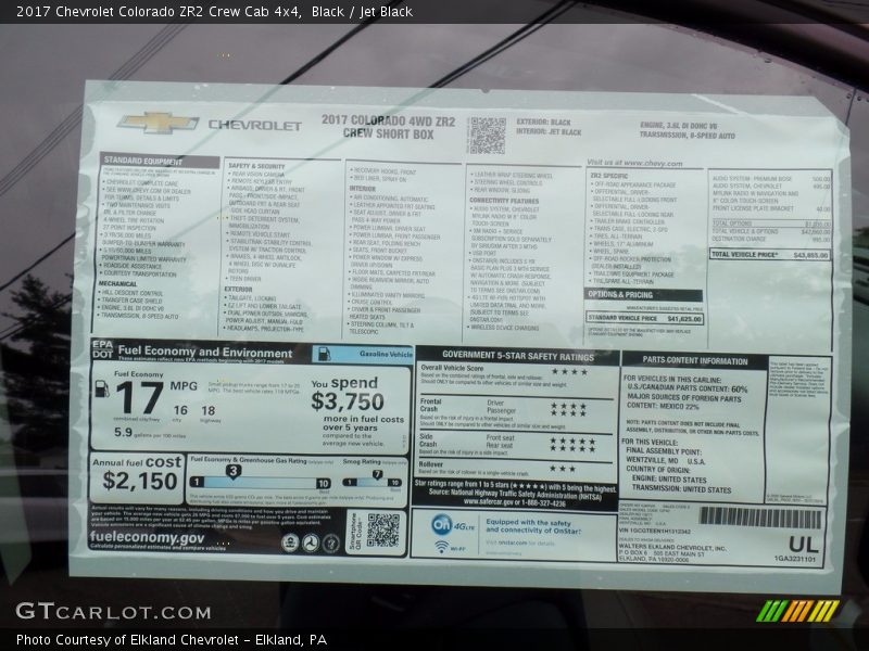  2017 Colorado ZR2 Crew Cab 4x4 Window Sticker