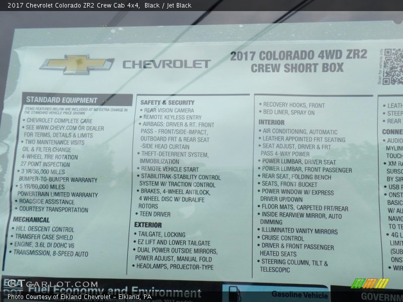  2017 Colorado ZR2 Crew Cab 4x4 Window Sticker