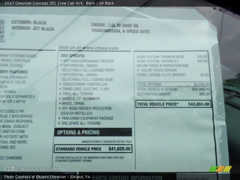  2017 Colorado ZR2 Crew Cab 4x4 Window Sticker