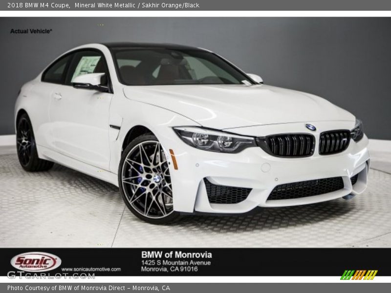 Mineral White Metallic / Sakhir Orange/Black 2018 BMW M4 Coupe
