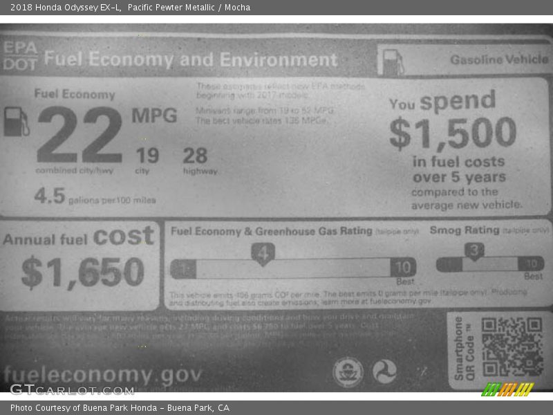 Pacific Pewter Metallic / Mocha 2018 Honda Odyssey EX-L