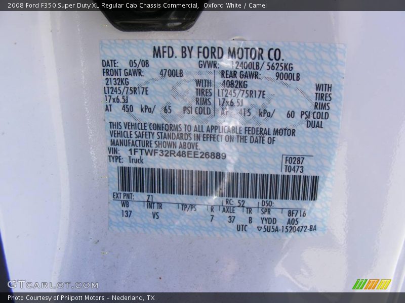 Oxford White / Camel 2008 Ford F350 Super Duty XL Regular Cab Chassis Commercial