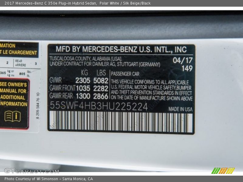 2017 C 350e Plug-in Hybrid Sedan Polar White Color Code 149