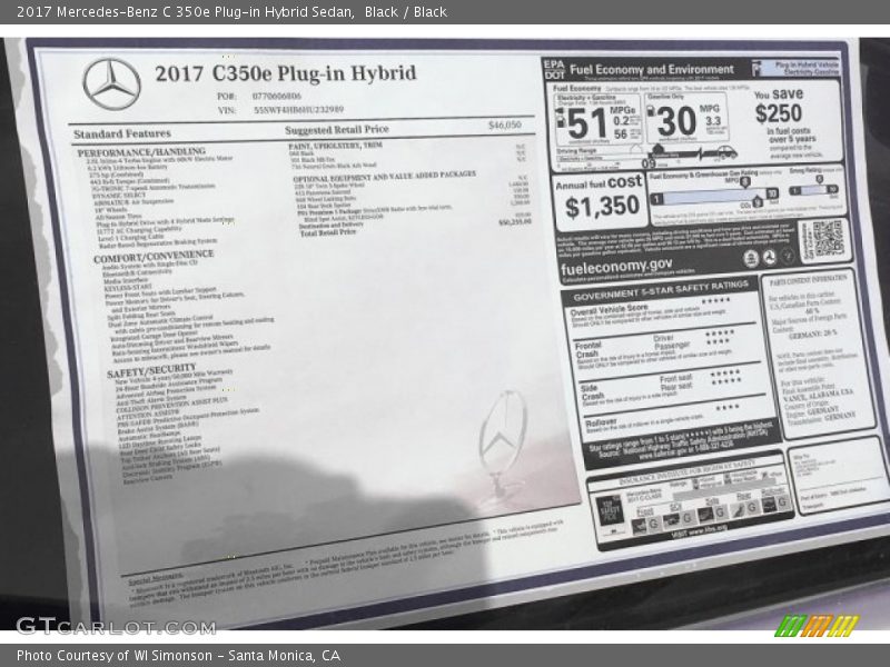 2017 C 350e Plug-in Hybrid Sedan Window Sticker