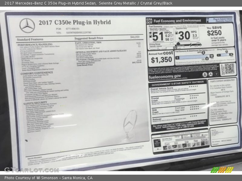  2017 C 350e Plug-in Hybrid Sedan Window Sticker