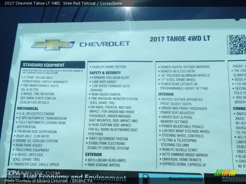 Siren Red Tintcoat / Cocoa/Dune 2017 Chevrolet Tahoe LT 4WD