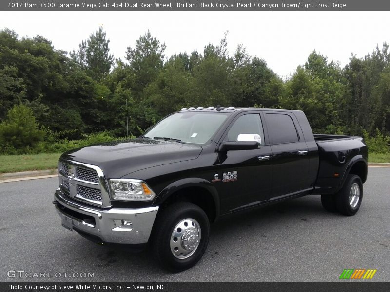 Brilliant Black Crystal Pearl / Canyon Brown/Light Frost Beige 2017 Ram 3500 Laramie Mega Cab 4x4 Dual Rear Wheel