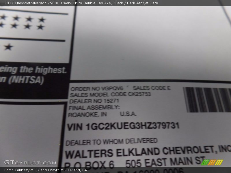 Black / Dark Ash/Jet Black 2017 Chevrolet Silverado 2500HD Work Truck Double Cab 4x4