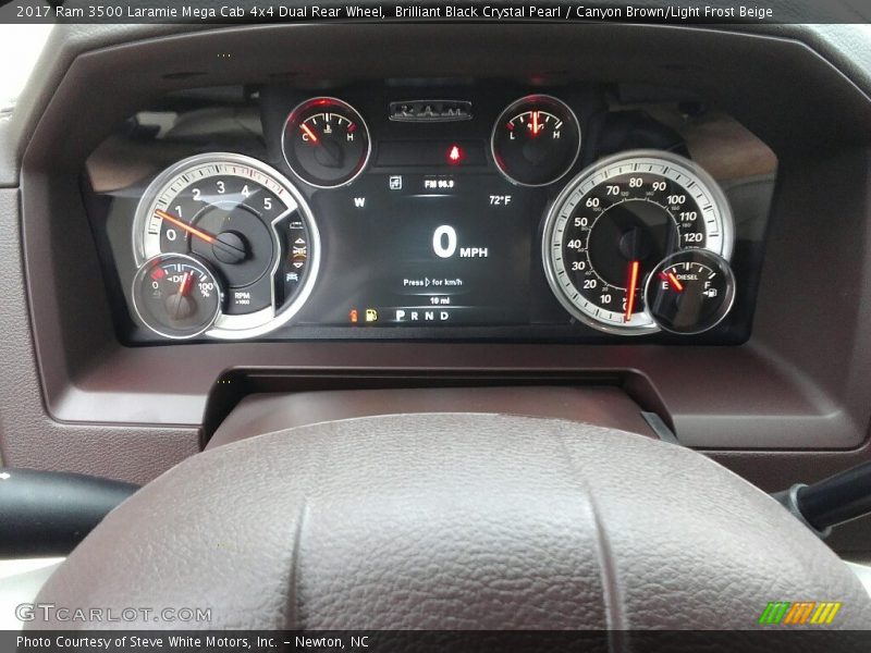 Brilliant Black Crystal Pearl / Canyon Brown/Light Frost Beige 2017 Ram 3500 Laramie Mega Cab 4x4 Dual Rear Wheel