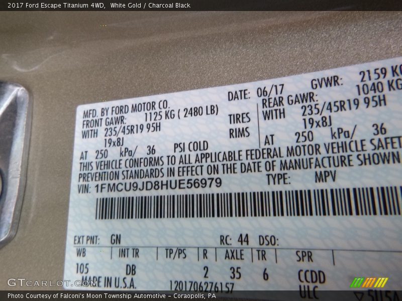 White Gold / Charcoal Black 2017 Ford Escape Titanium 4WD