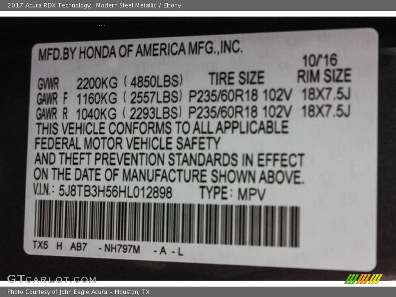 Modern Steel Metallic / Ebony 2017 Acura RDX Technology