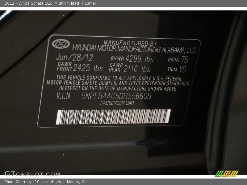 Midnight Black / Camel 2013 Hyundai Sonata GLS