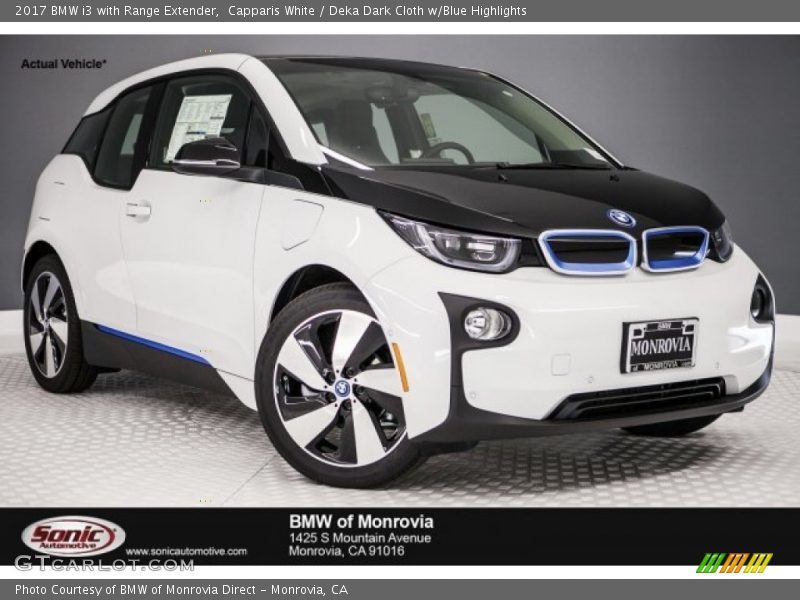 Capparis White / Deka Dark Cloth w/Blue Highlights 2017 BMW i3 with Range Extender