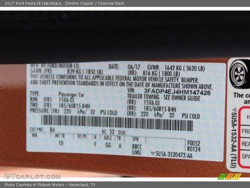2017 Fiesta SE Hatchback Chrome Copper Color Code BA