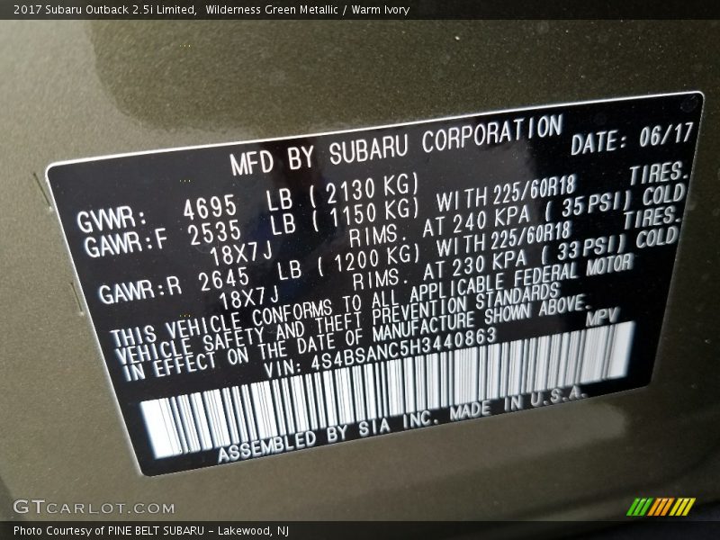 Wilderness Green Metallic / Warm Ivory 2017 Subaru Outback 2.5i Limited