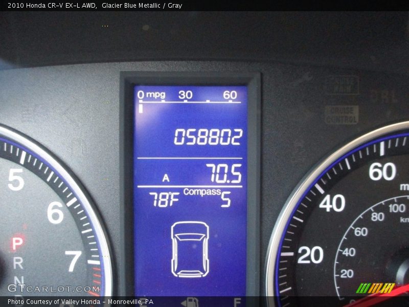 Glacier Blue Metallic / Gray 2010 Honda CR-V EX-L AWD