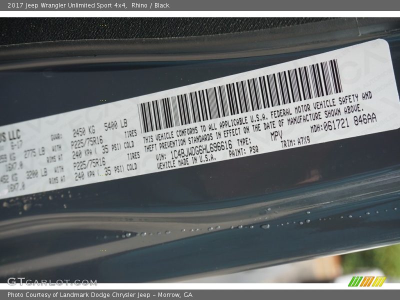 Rhino / Black 2017 Jeep Wrangler Unlimited Sport 4x4