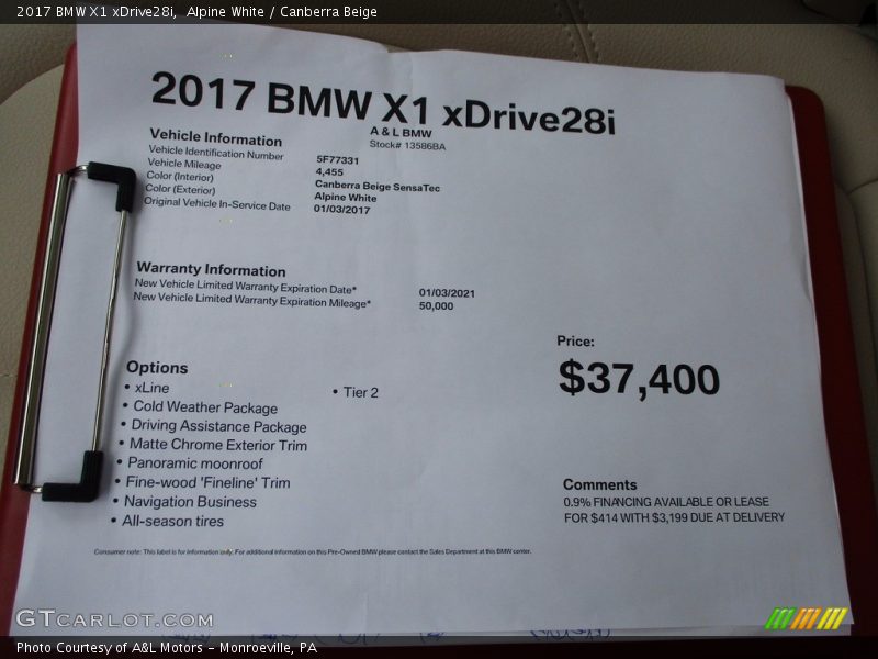 Alpine White / Canberra Beige 2017 BMW X1 xDrive28i